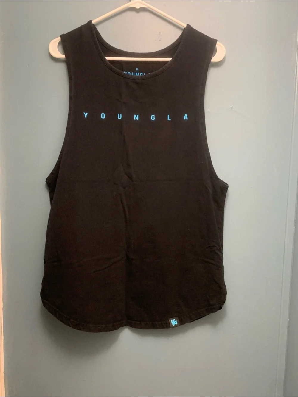 YoungLA Black Tank with Small Light Blue YA Logo